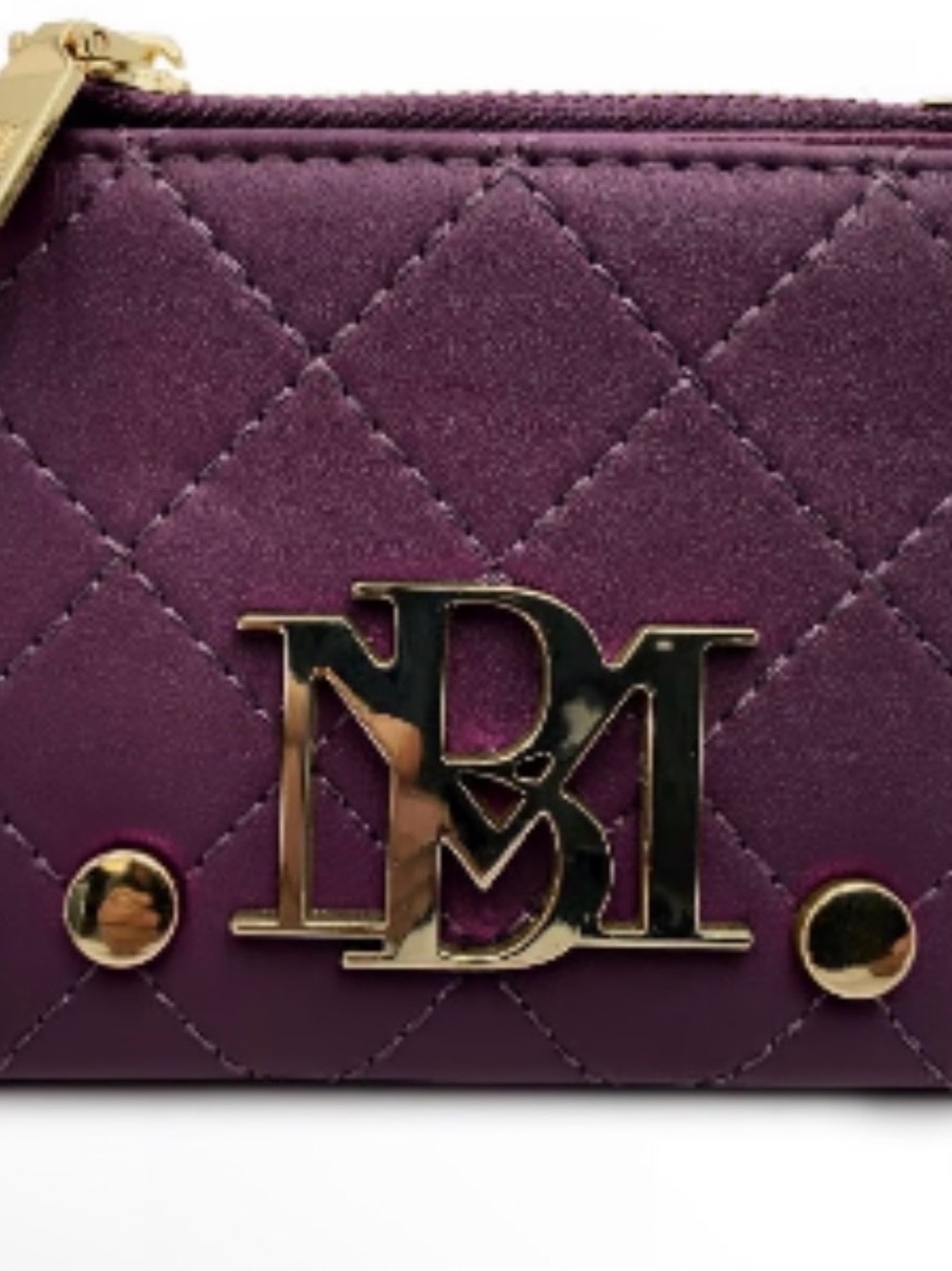 Badgley Mischka Quilted Plum Mini Wallet with Gold Logo